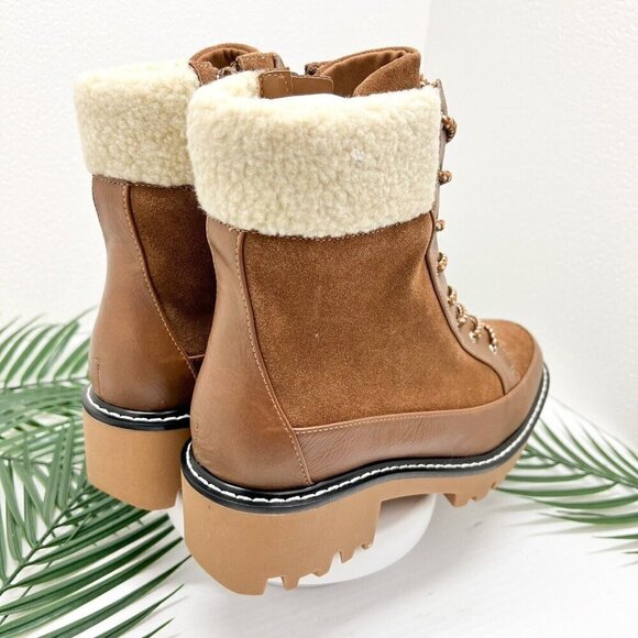 Violet & Red Alexa Brown Suede Fleece Trim Lug Combat Boots Size 8.5M NWOB - Picture 6 of 13